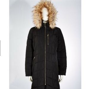Calvin Klein Black Women's Hooded Puffer Coat w/faux fur Size: Small